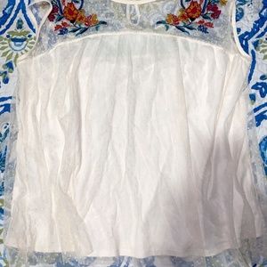 Embroidered Floral Cap Sleeve Sheer Top